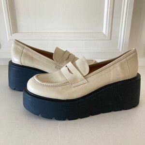 NWOT Maeve Anthropologie Platform Creme Leather Loafers Sz 40